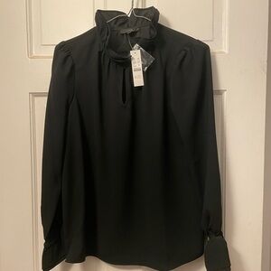 J. Crew Black Ruffle Mock-Neck Long-Sleeve Blouse